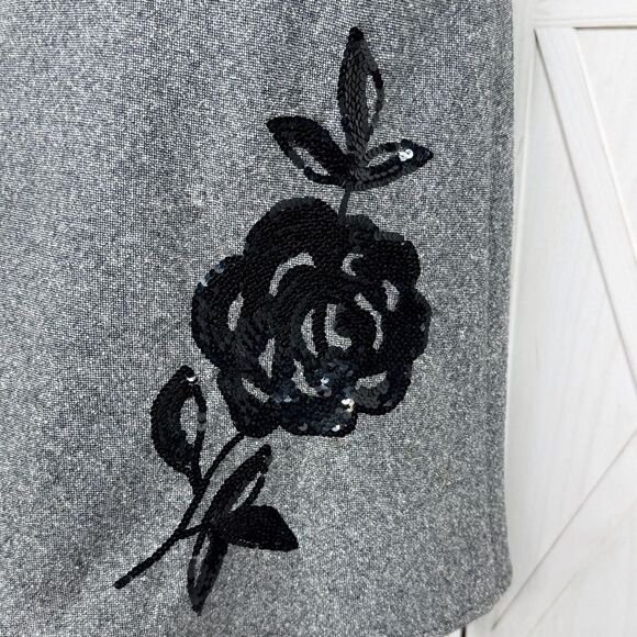 The Limited Sequin Flower Wool Silk Blend Tweed A Line Skirt Grey 4 Retro Career - Picture 6 of 12